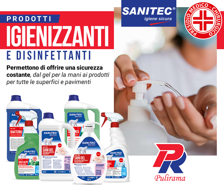 Da Pulirama una vasta gamma di prodotti #IGIENIZZANTI e #DISINFETTANTI a marchio Sanitec ! 🔝